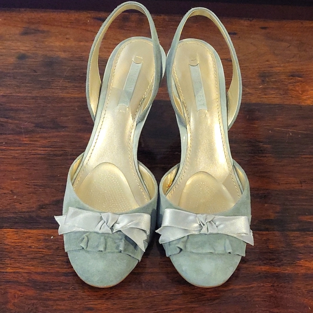 Nine West Sage Green Suede Slingback Heels with Bow